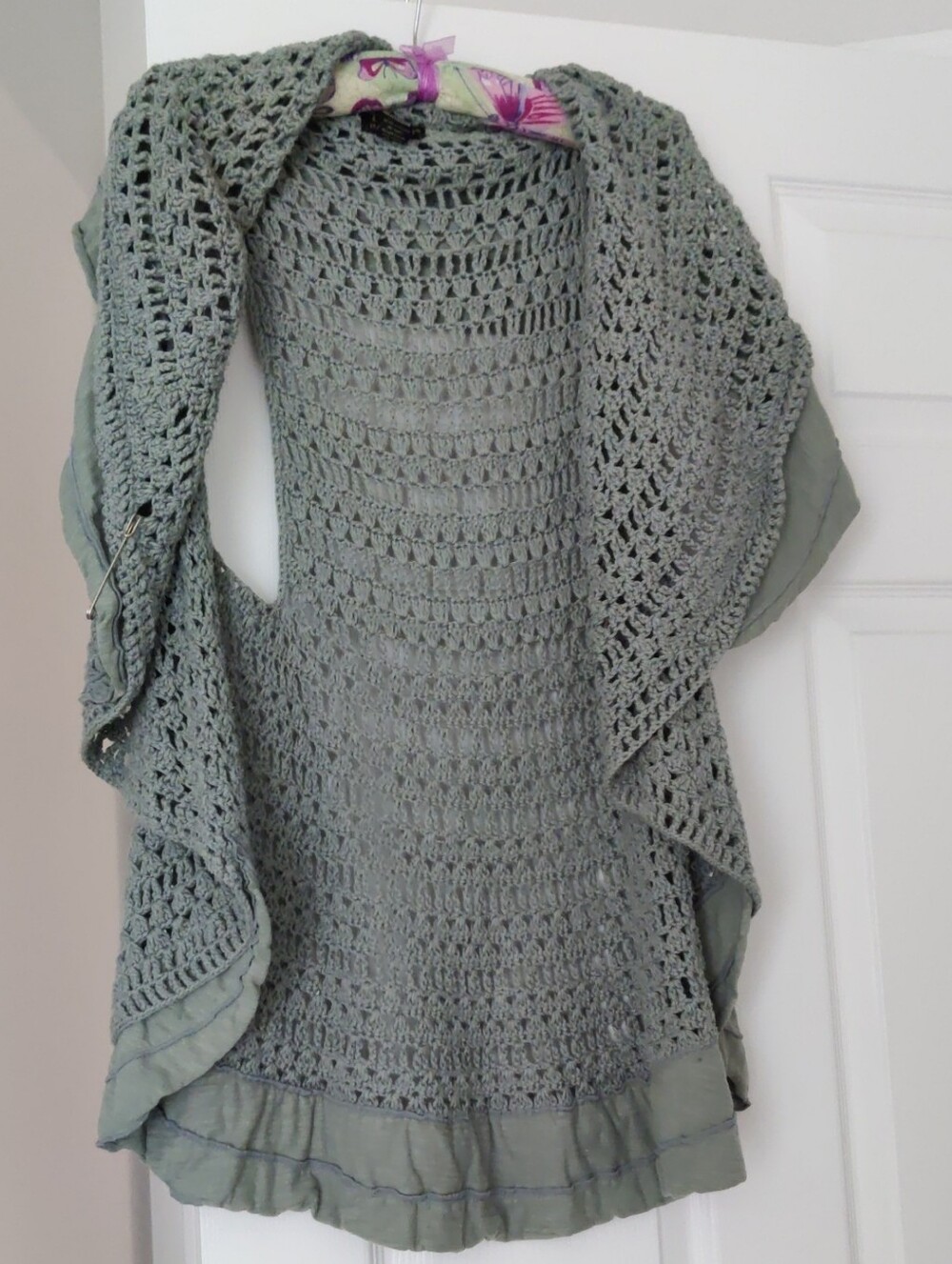 Crochet Open-Front Women’s Sweater Cardigan - Sage Green